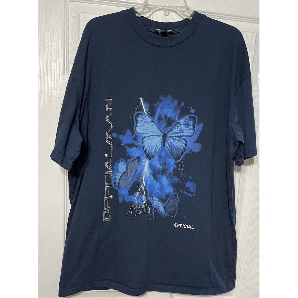 Boohoo Man Blue Butterfly Graphic‎ Print Short Sleeve Shirt Mens Size XLT